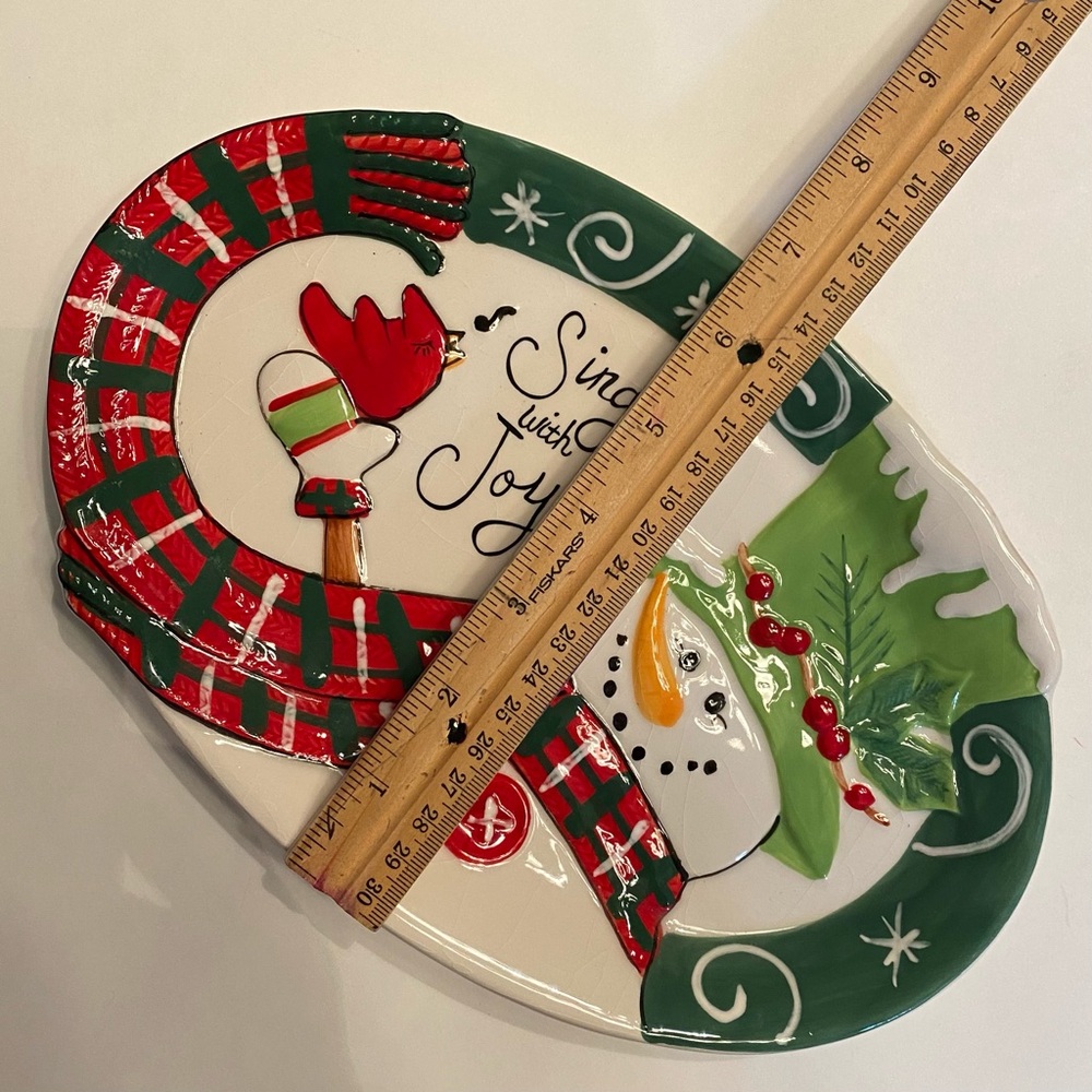 Vintage Fitz and Floyd Snowman plate, small, Christmas decoration with Cardinal - Picture 5 of 6